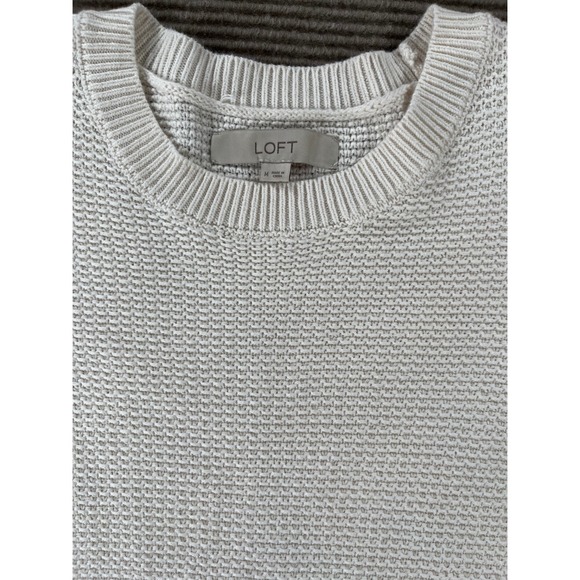 Loft Cream Textured Honeycomb Knit Sweater Womens Medium Button Cuff Long Sleeve - Picture 2 of 12